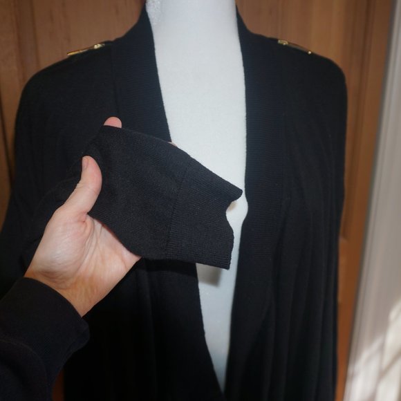 💚 MICHAEL KORS Black Open Cardigan w/Gold Zipper Detail (L) - Picture 7 of 15